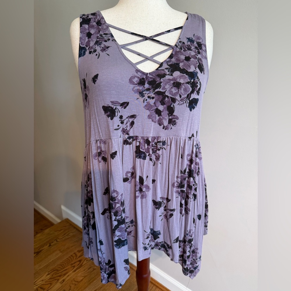 Torrid Purple Floral Supersoft Hanky Babydoll Top - Torrid Size 3 (22-24, 3X)